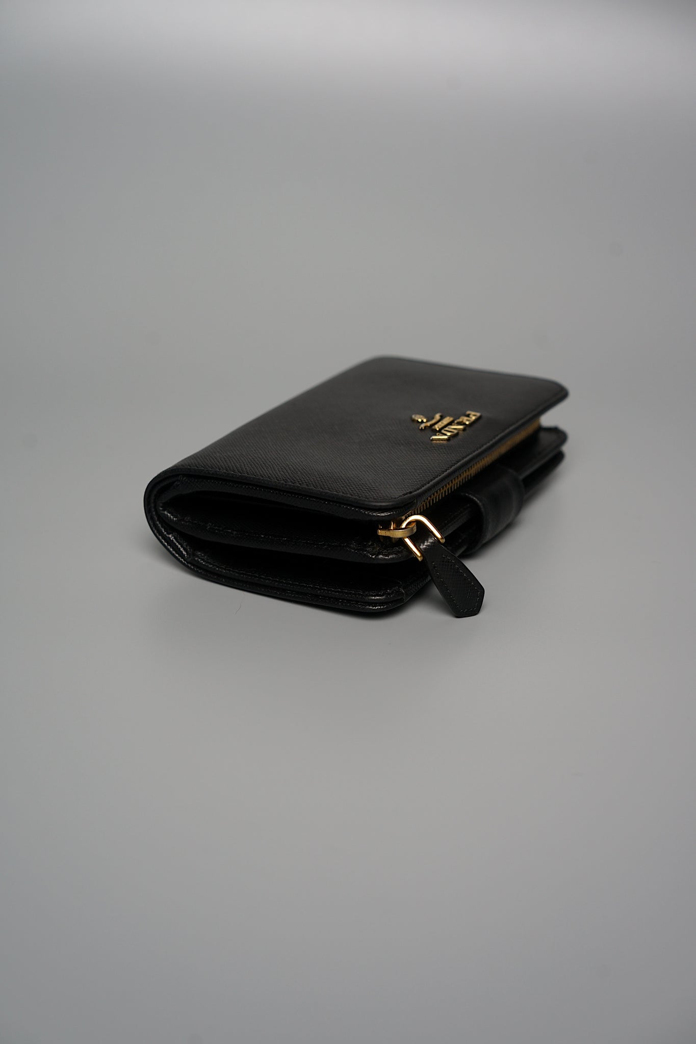 Prada Small Saffiano Leather Wallet in Black Ghw