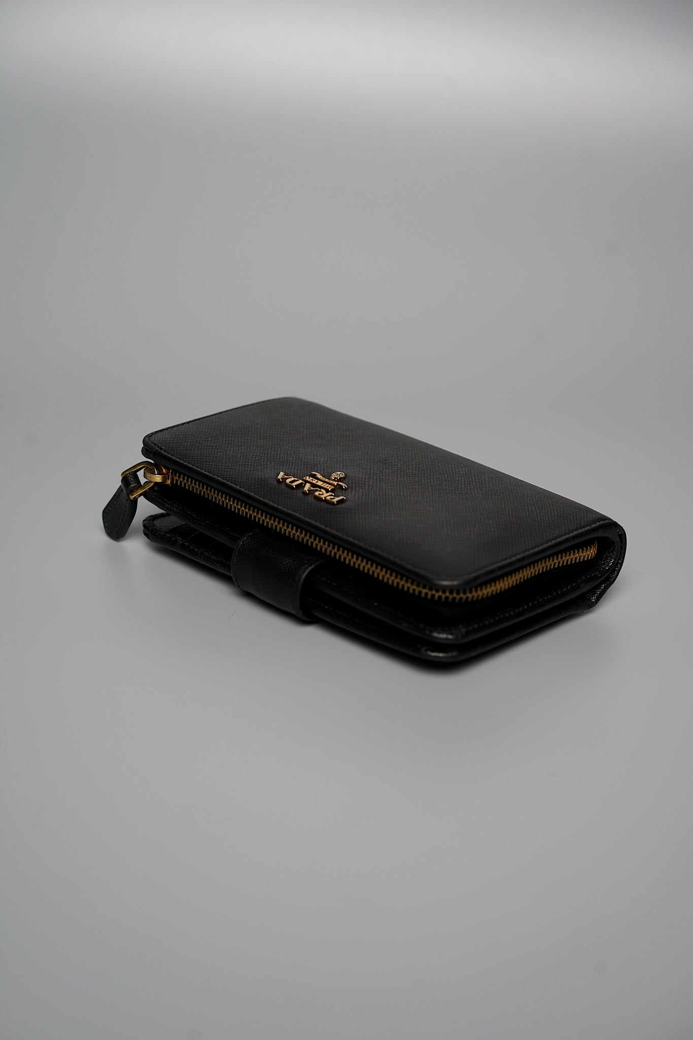 Prada Small Saffiano Leather Wallet in Black Ghw