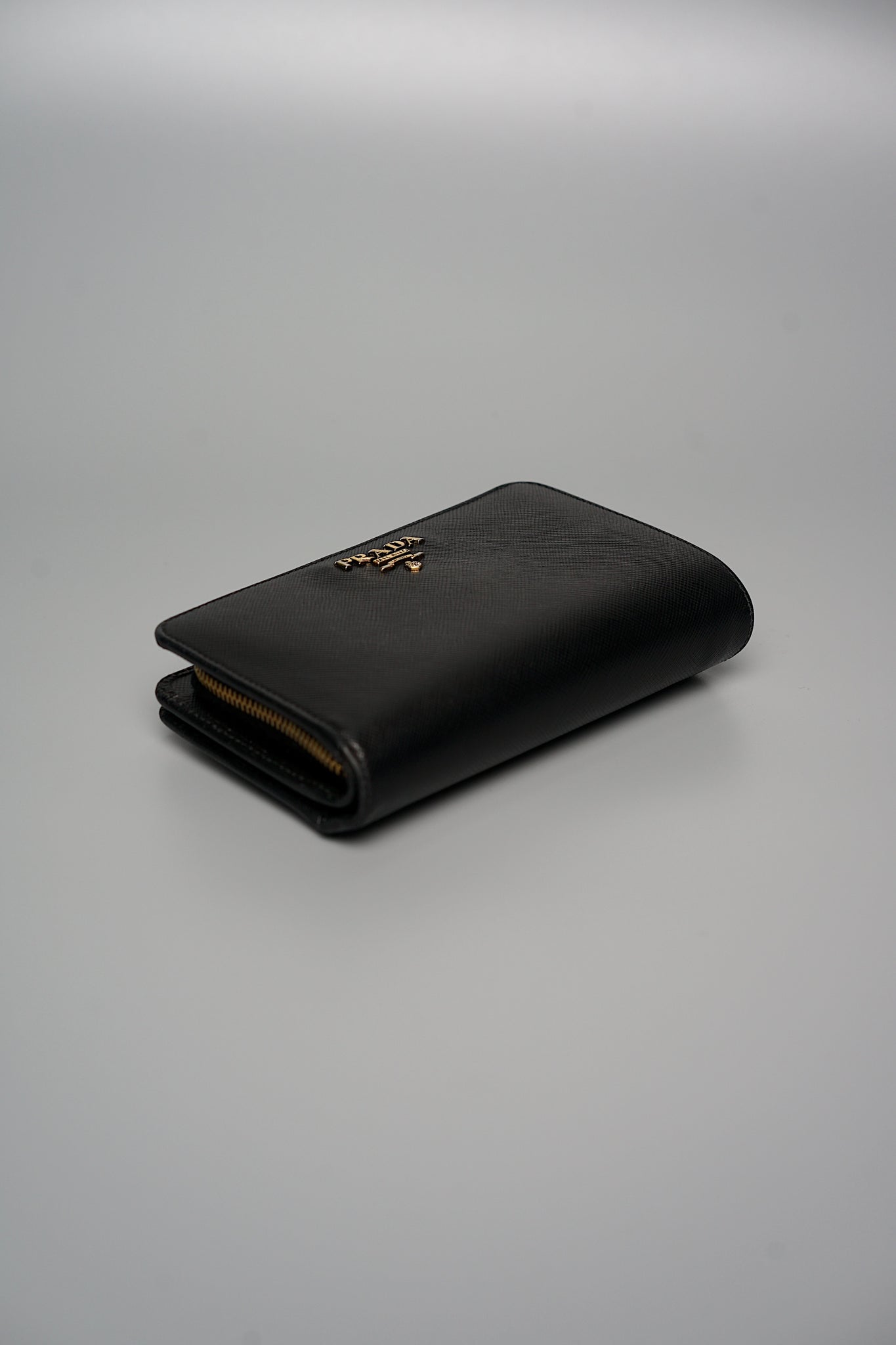 Prada Small Saffiano Leather Wallet in Black Ghw