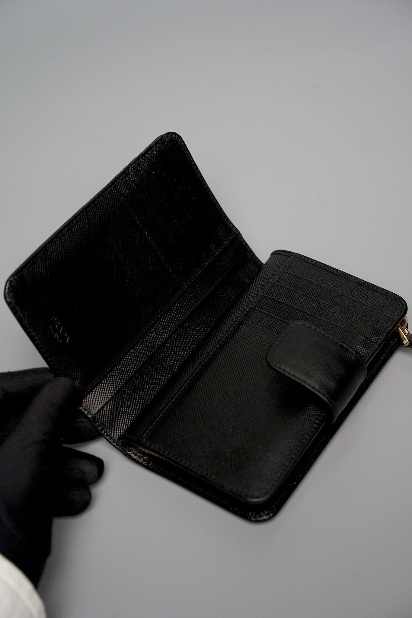 Prada Small Saffiano Leather Wallet in Black Ghw