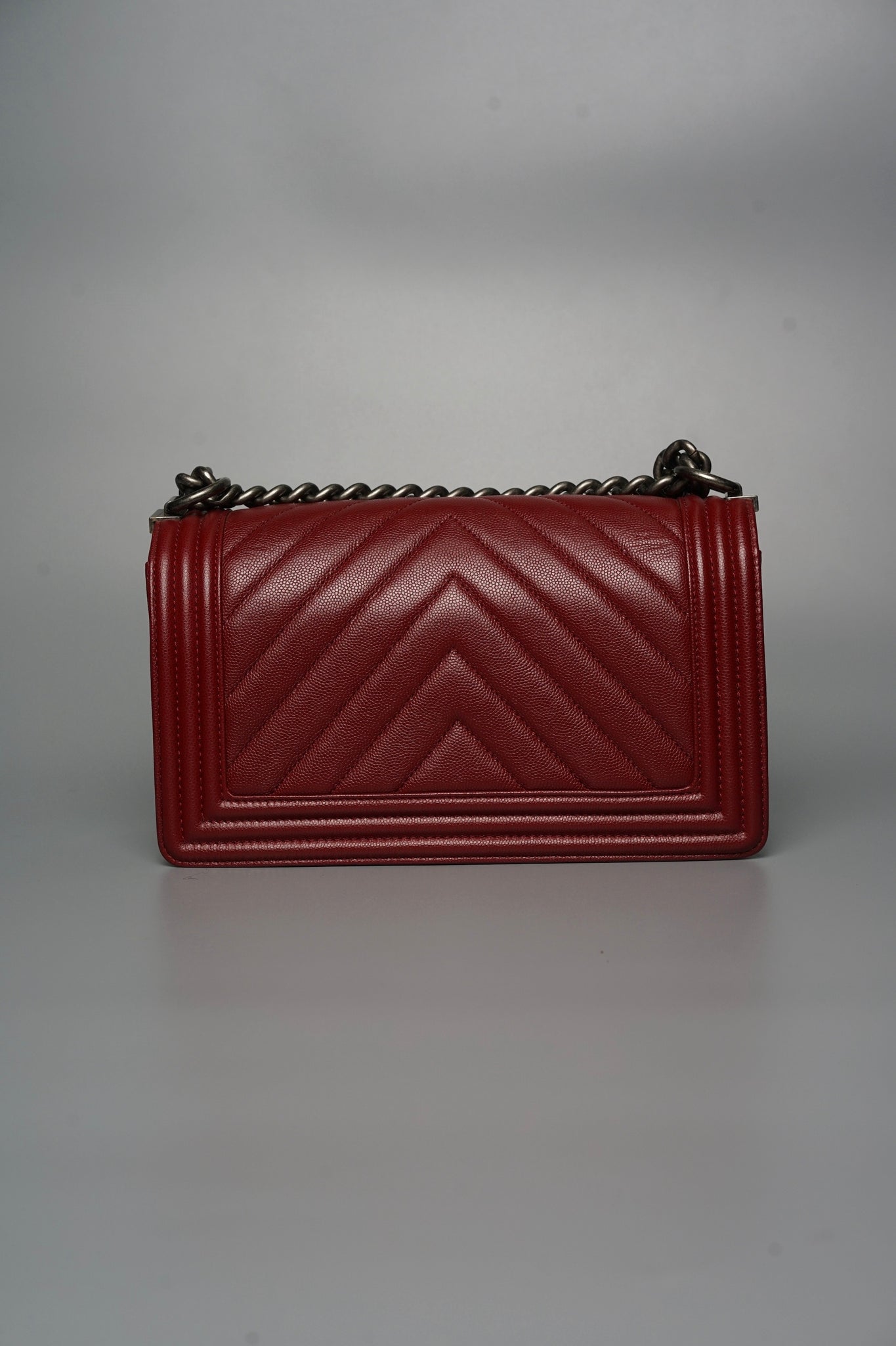 Boy Chanel Chevron in Burgundy Caviar Ruthenium