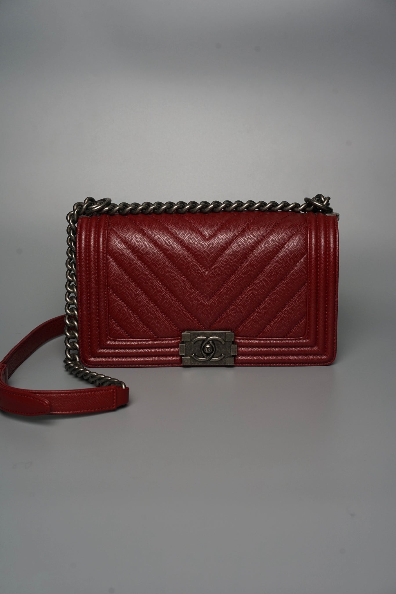 Boy Chanel Chevron in Burgundy Caviar Ruthenium