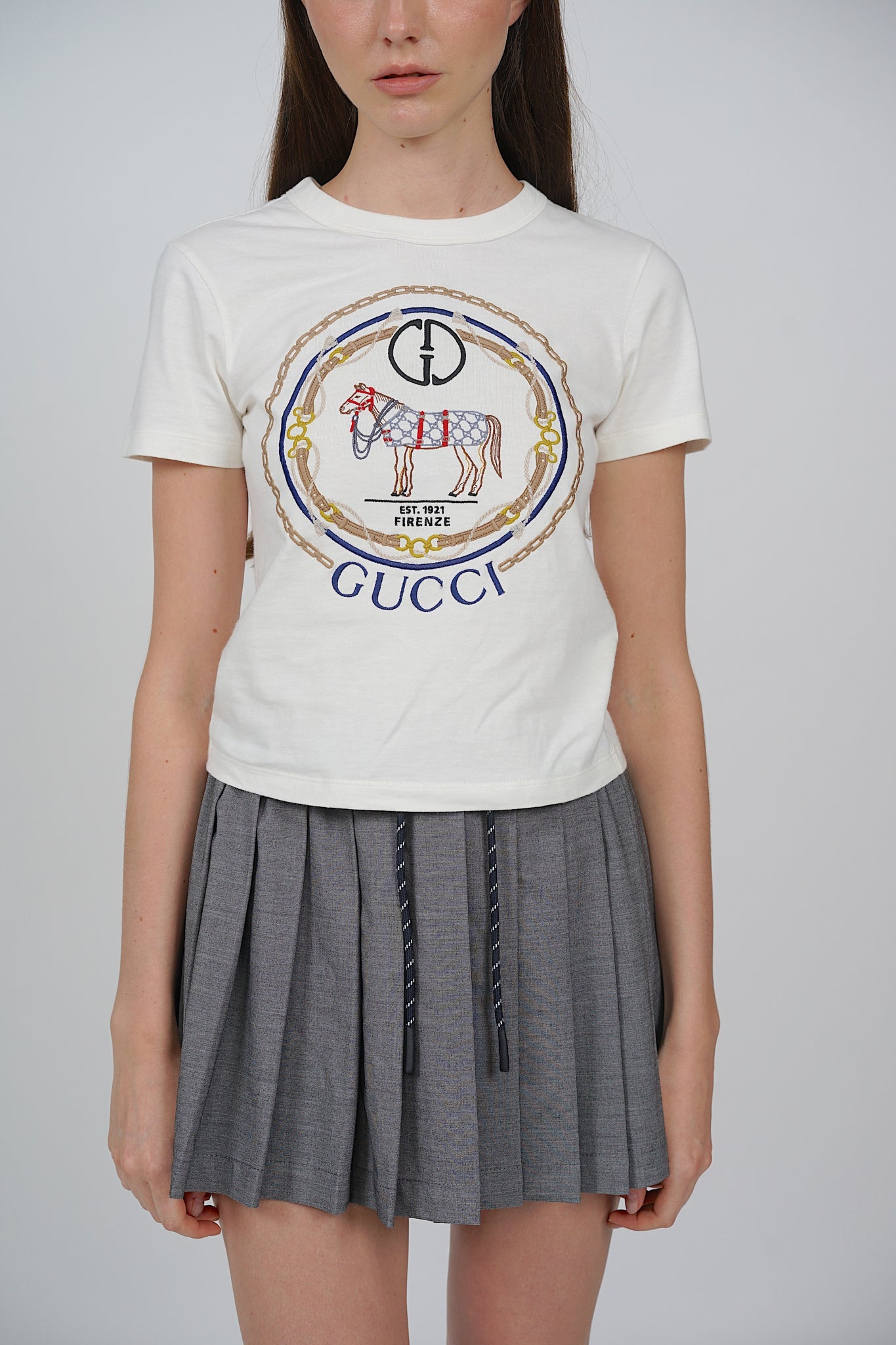 Gucci Jersey T-Shirt with Interlocking G Embroidery in Off White Size XXS