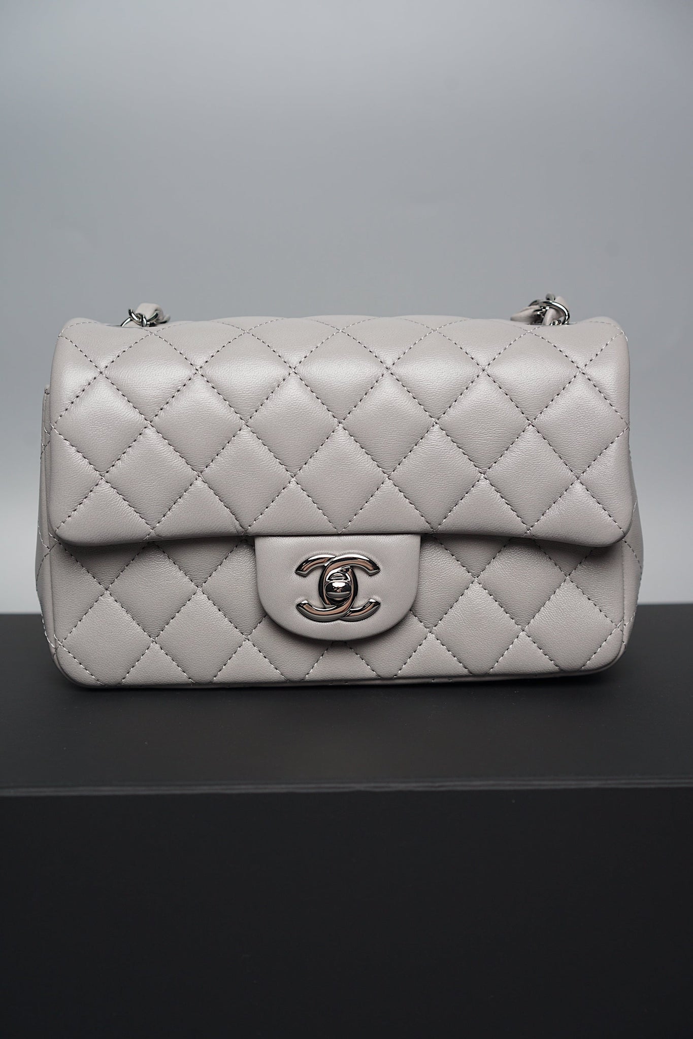 Chanel Mini Rectangular in Dove Grey Lambskin Shw (Brand New)