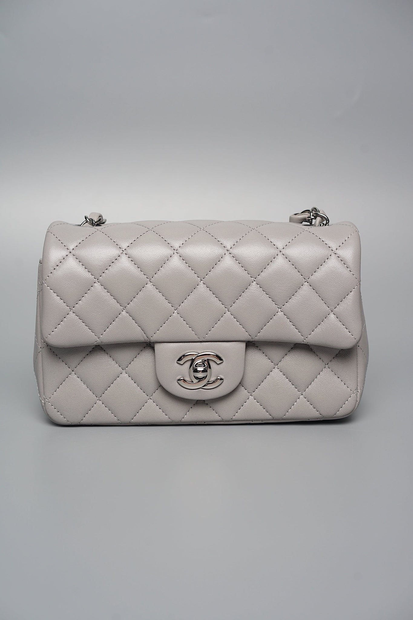 Chanel Mini Rectangular in Dove Grey Lambskin Shw (Brand New)