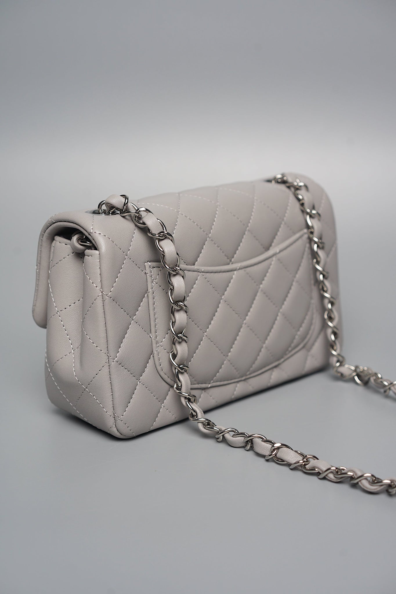 Chanel Mini Rectangular in Dove Grey Lambskin Shw (Brand New)