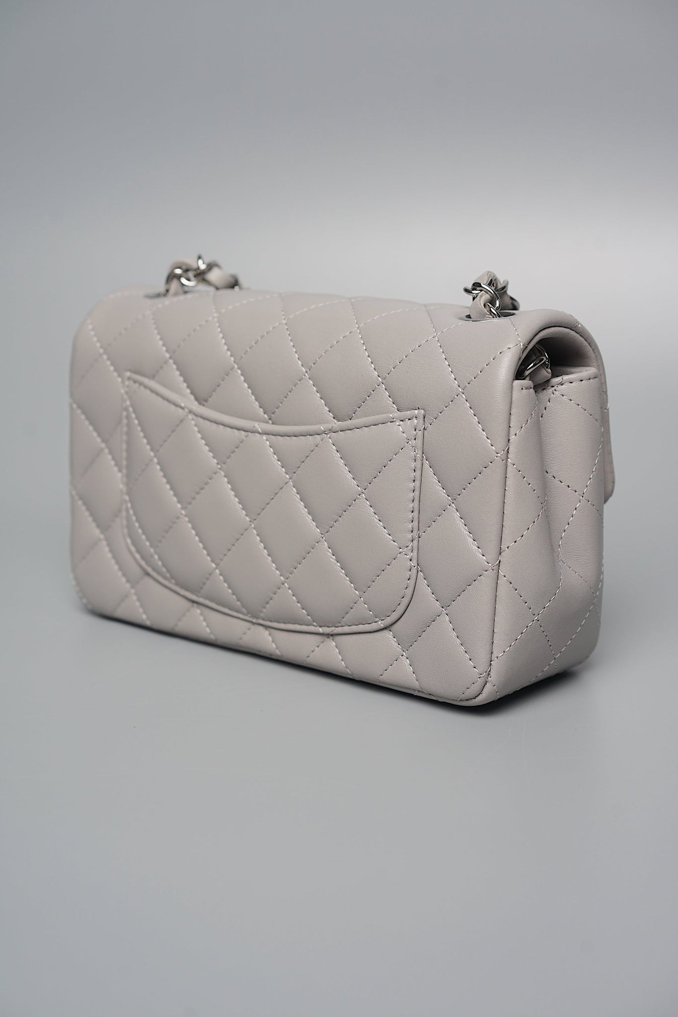 Chanel Mini Rectangular in Dove Grey Lambskin Shw (Brand New)