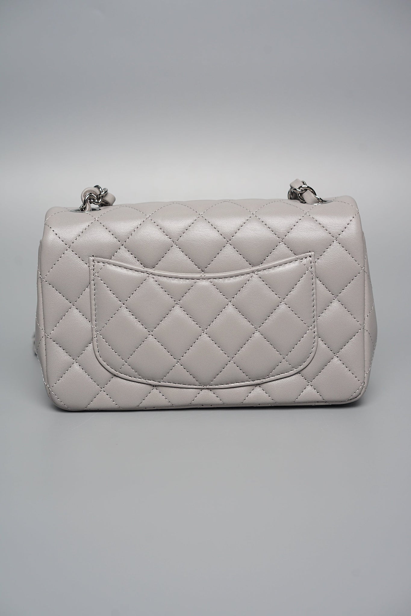 Chanel Mini Rectangular in Dove Grey Lambskin Shw (Brand New)