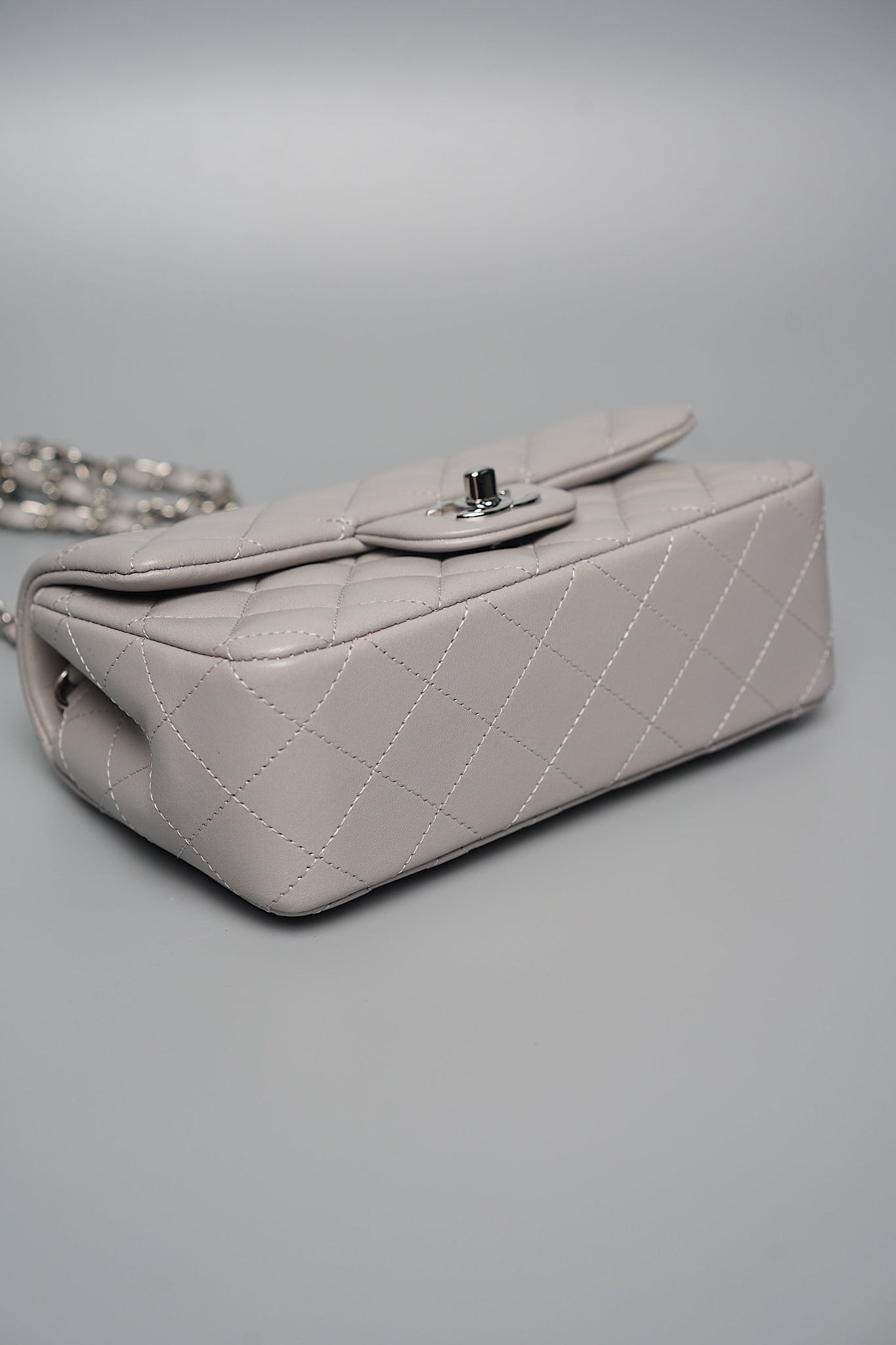 Chanel Mini Rectangular in Dove Grey Lambskin Shw (Brand New)