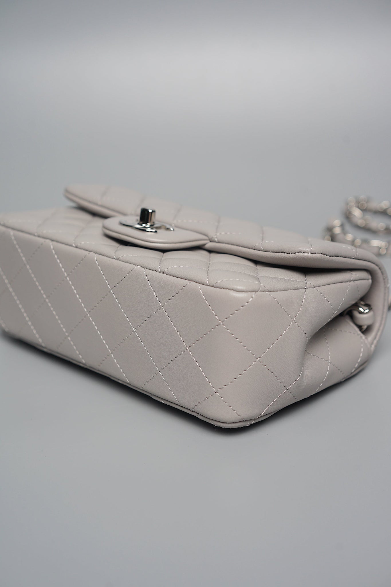 Chanel Mini Rectangular in Dove Grey Lambskin Shw (Brand New)