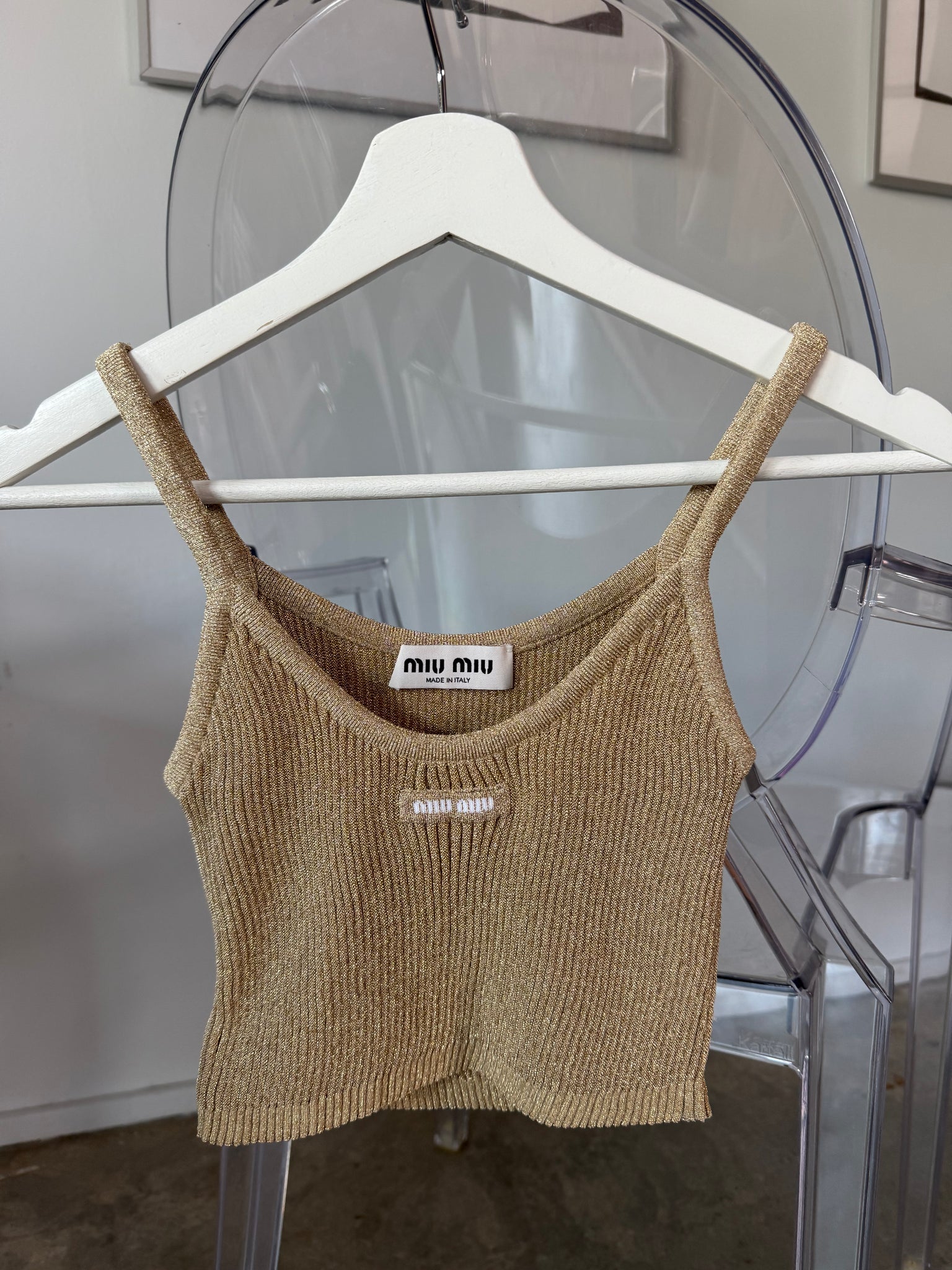 Miumiu Lame Top in Gold Size 36