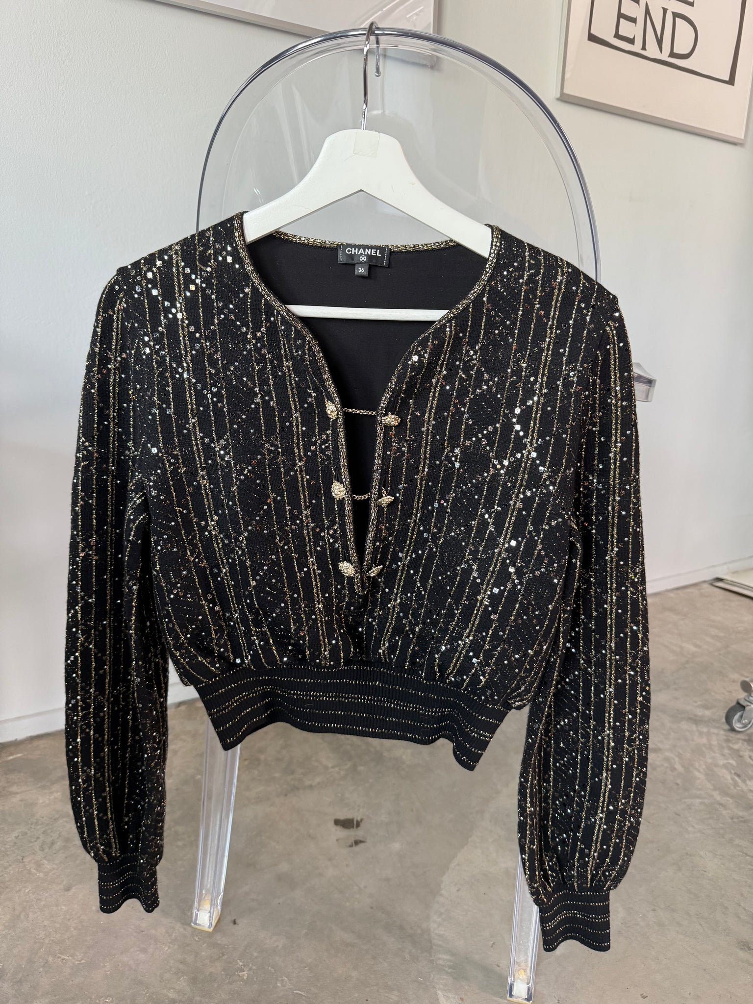 Chanel Knit Embellishments Cropped Blouse in Black Size 36 (Brand New)
