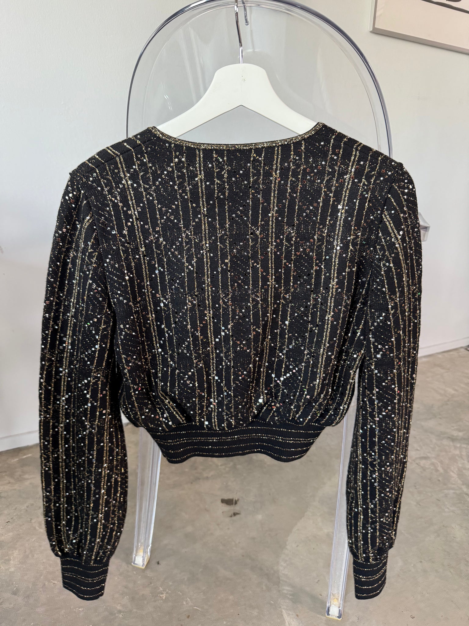 Chanel Knit Embellishments Cropped Blouse in Black Size 36 (Brand New)