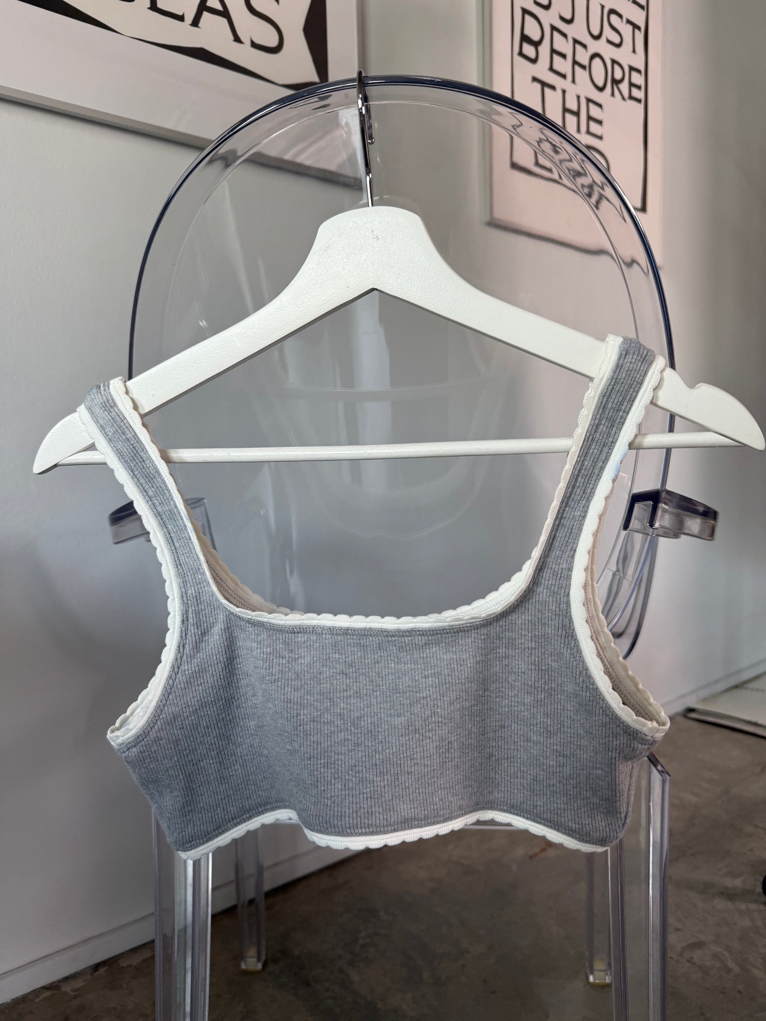 Miumiu Ribbed Knit Top in Grey Size XS