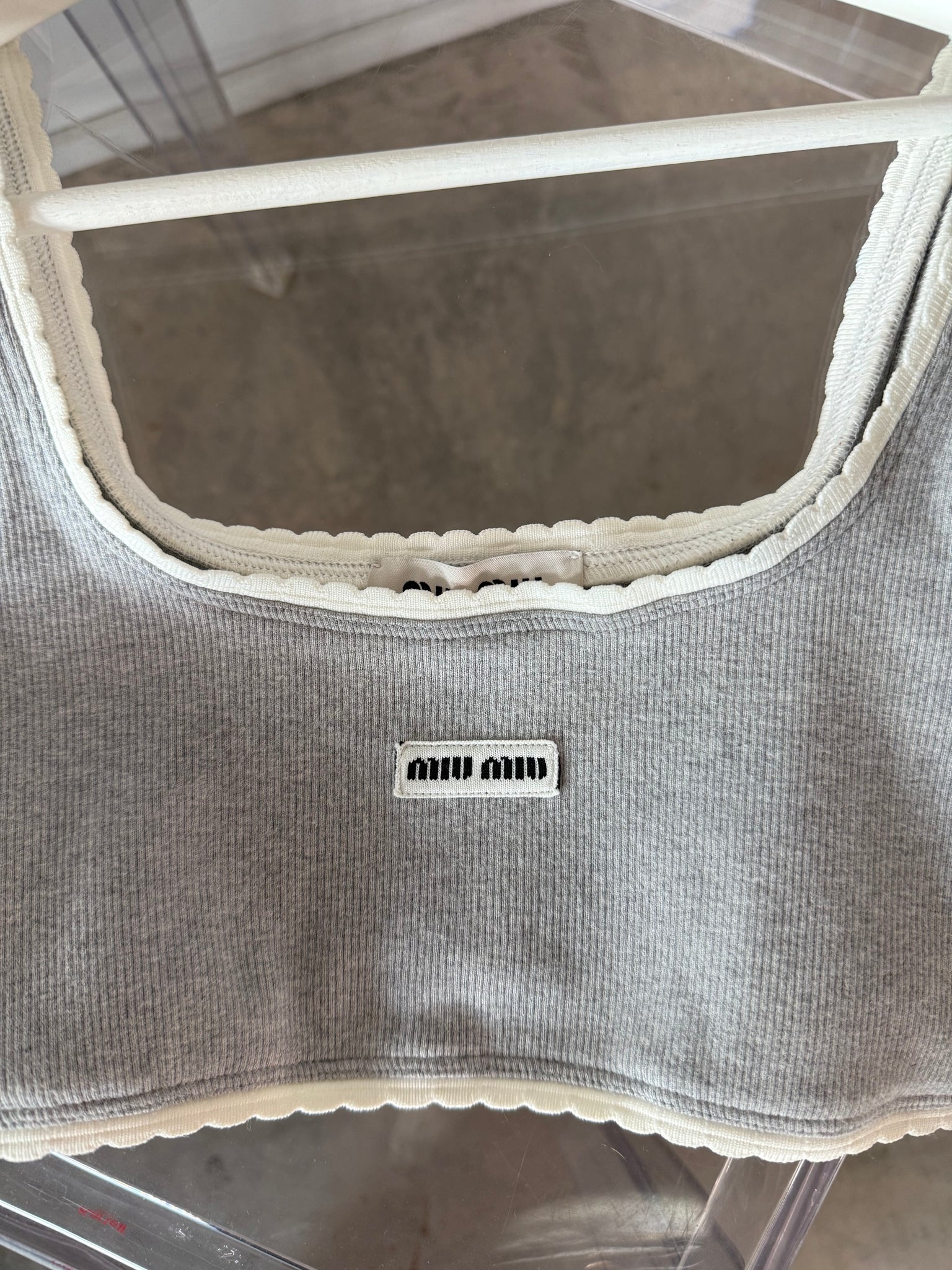Miumiu Ribbed Knit Top in Grey Size XS