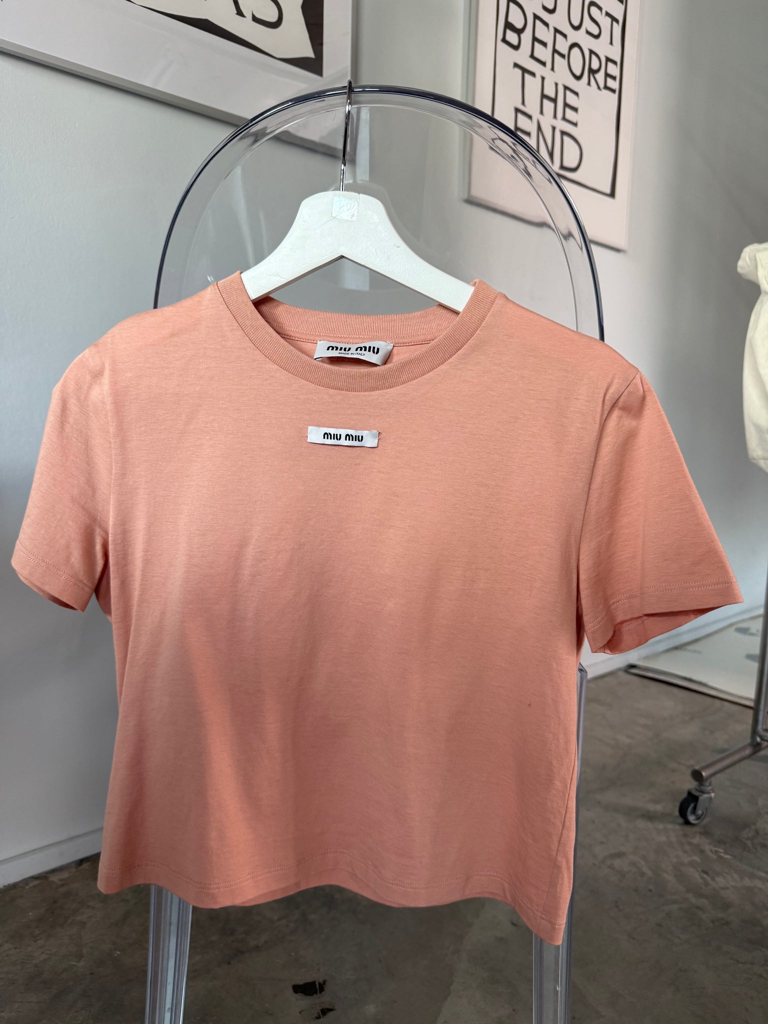 Miumiu Patch-Logo T-Shirt in Powder Pink Size S