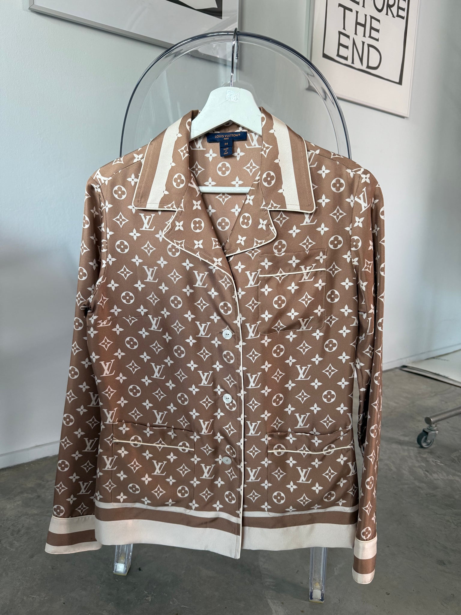 Louis Vuitton Stripe Accent Pyjama Shirt in Monogram Size 34