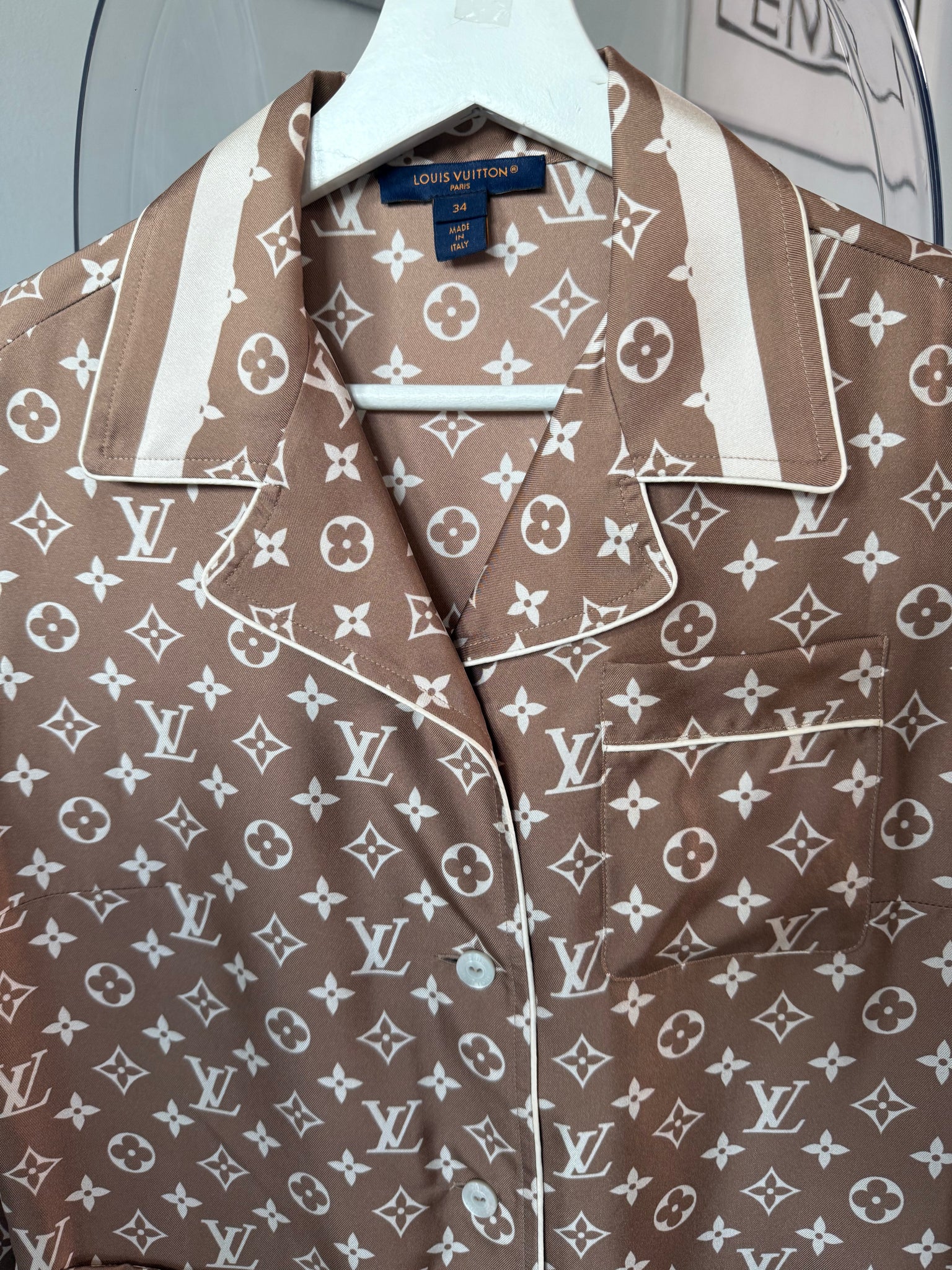 Louis Vuitton Stripe Accent Pyjama Shirt in Monogram Size 34