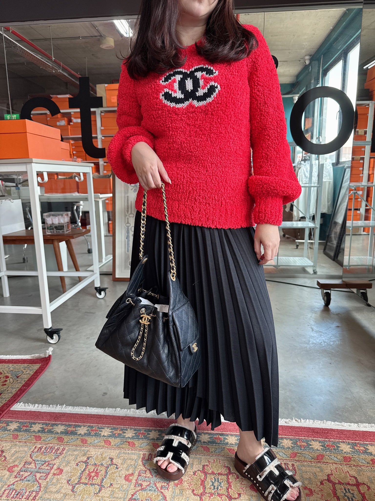 Chanel CC Logo Sweater in Red Size 34
